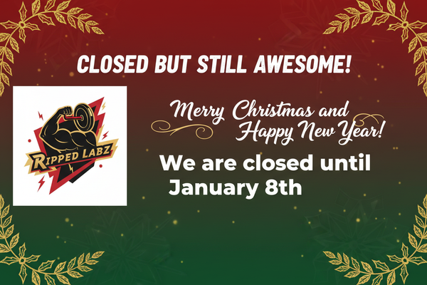 closed but still awesome! Merry Christmas and a happy new year! We are closed until January 8th. Ripped Labz logo and designed specially for dawn shopify theme and a slide graphic