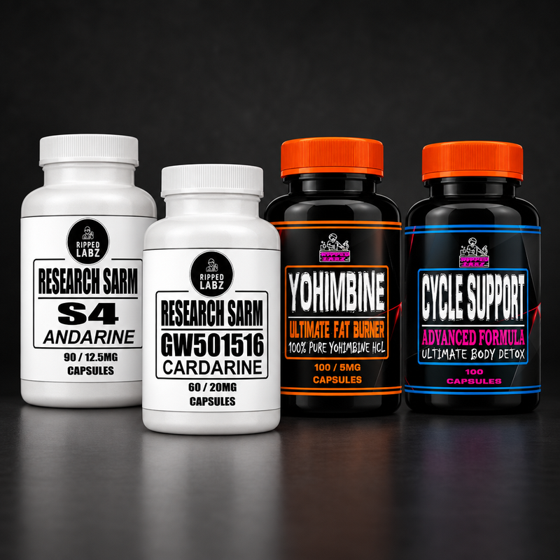Shred Stack with S4, GW Cardarine, Yohimbine and Cycle Support bottles