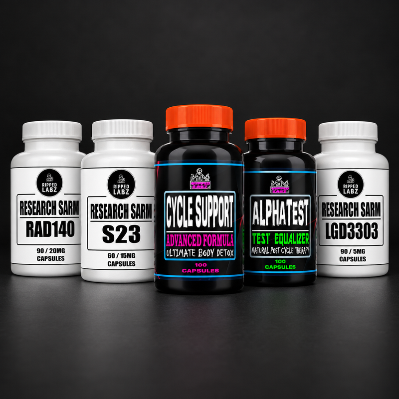 Monster Stack with RAD-140, S23, LGD3303, Cycle Support and AlphaTest bottles